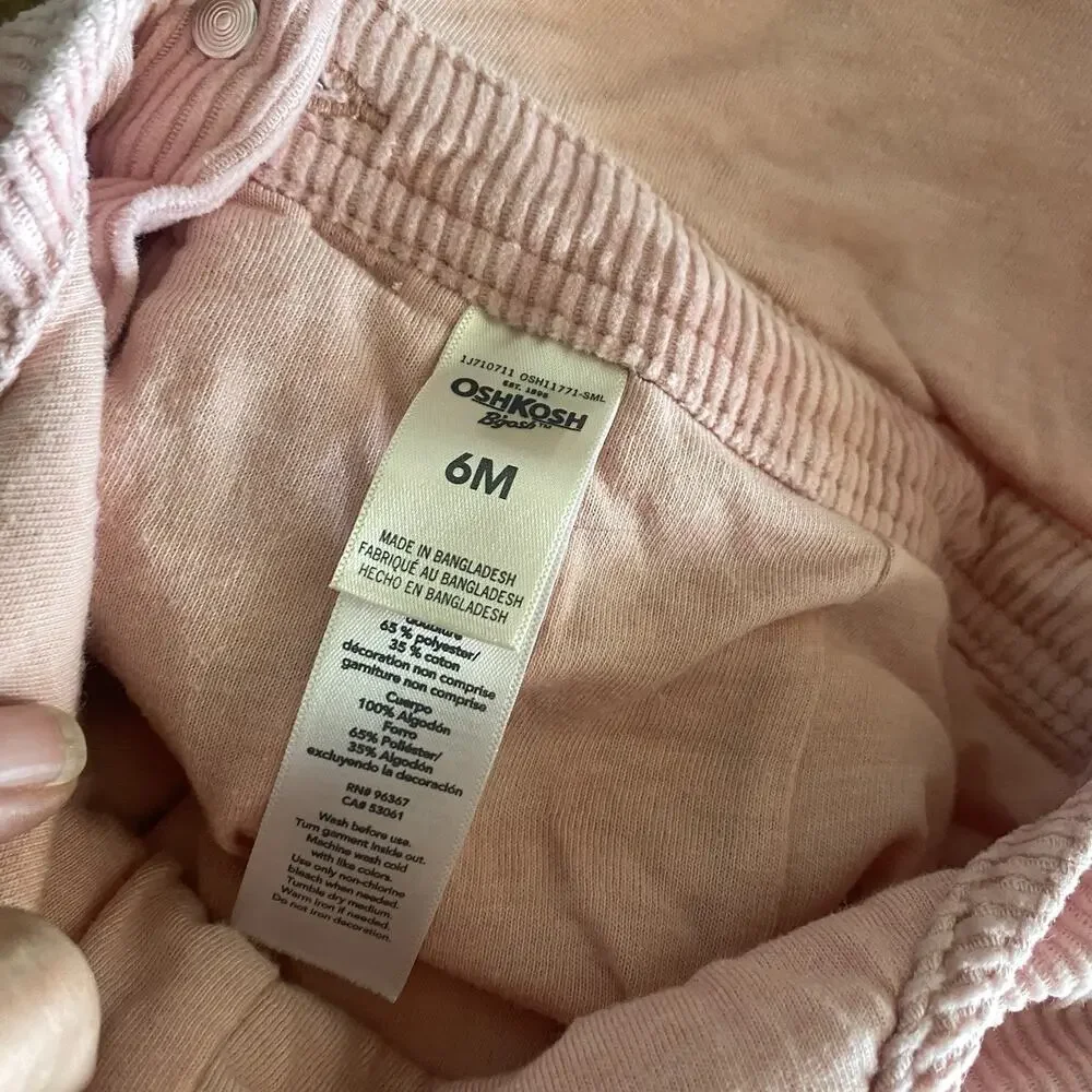 Vintage OshKosh B'gosh Overalls Girls 6M Pink Corduroy Cargo Snap Leg Baby